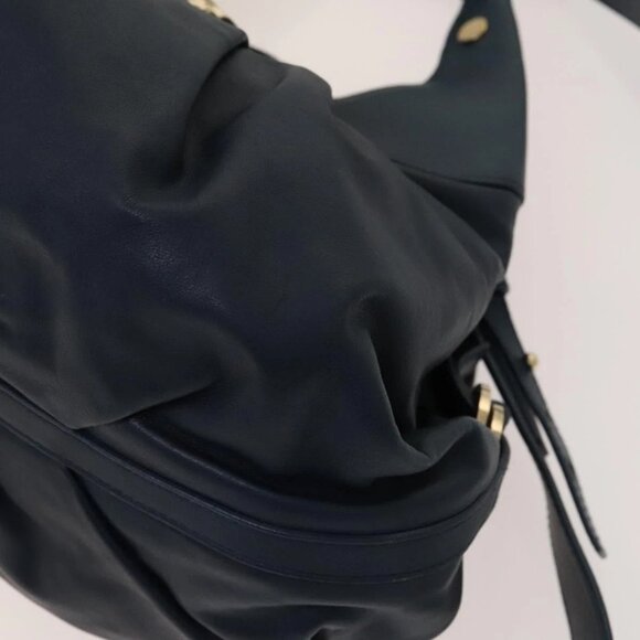 BVLGARI Hand Bag Leather 2way Blue Gold Auth BA1864 - Picture 4 of 16